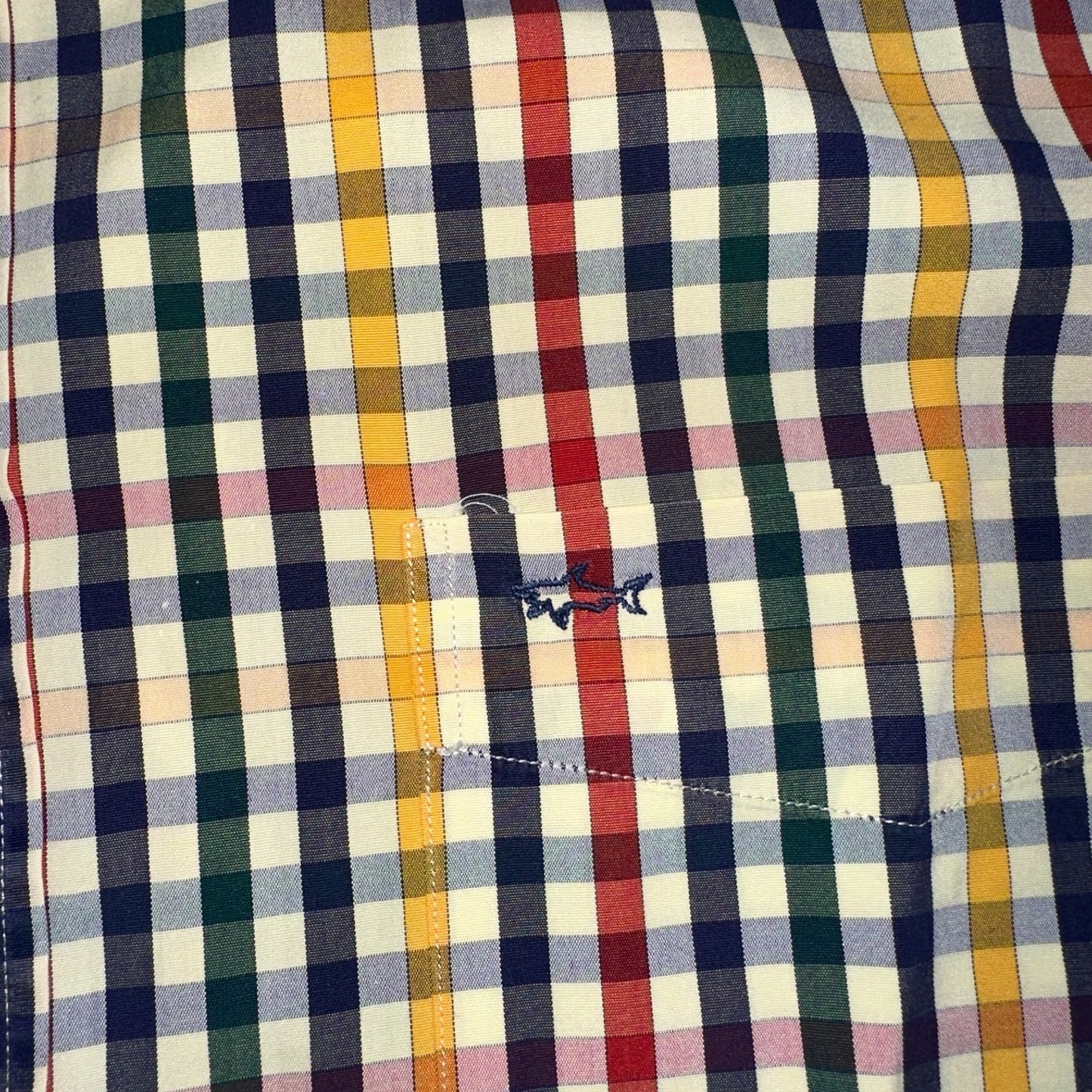Paul & Shark Shirt Men's 46 Button Down Long Sleeve Gingham Check Italy Tricolor