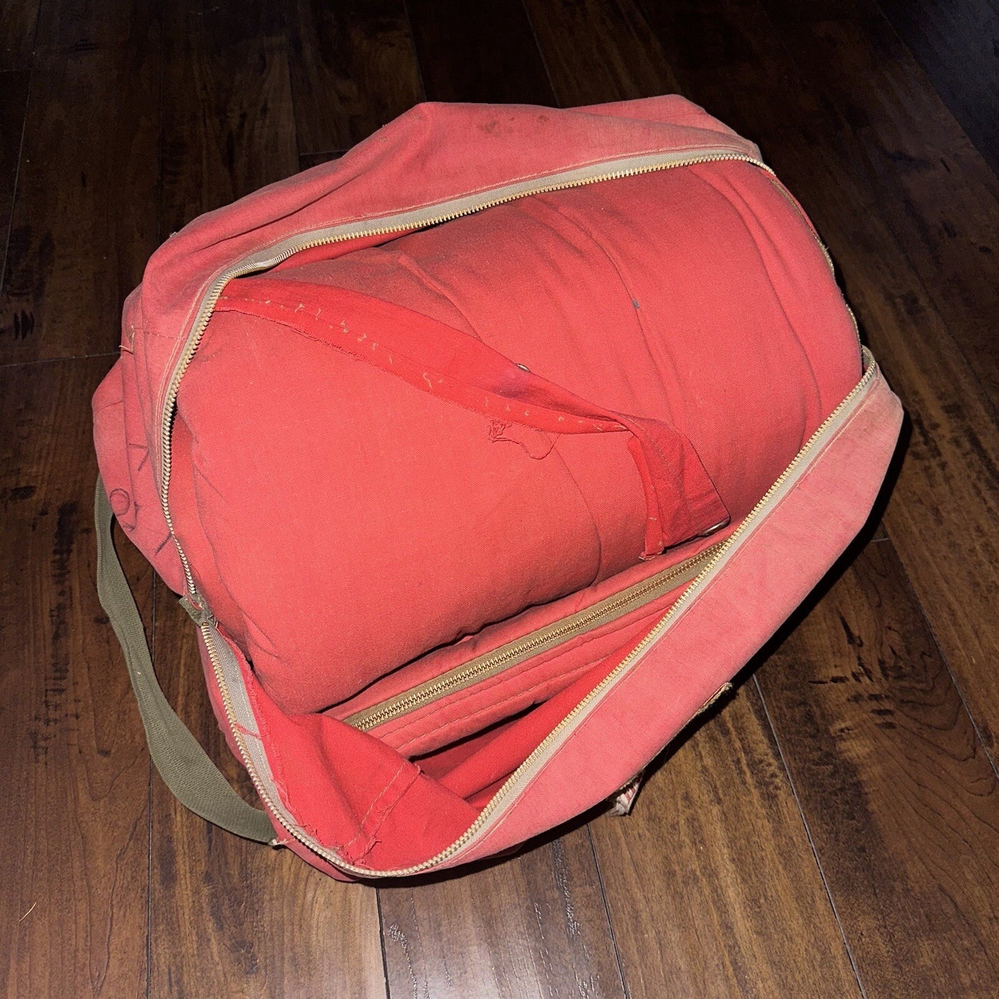 Vtg Sleeping Bag Canvas Red Duffle Bag USA Bell System Talon 1940s 40s 50s WWII