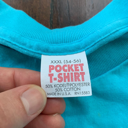 Simple Vintage T Shirt Pocket Blank Bright Baby Blue Single Stitch Oversized 90s