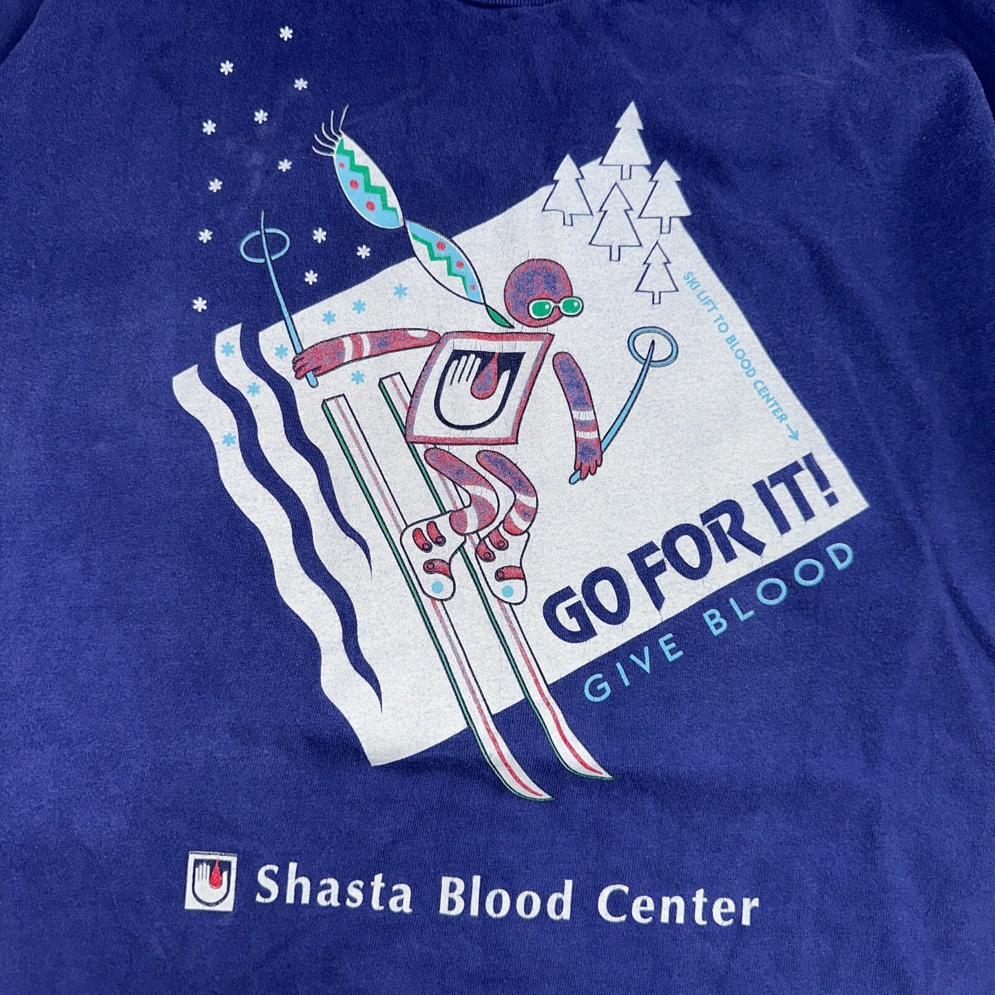 Mountain Ski Shasta VTG T Shirt Blood Center Medical Fun Graphic 90s Hanes Beefy