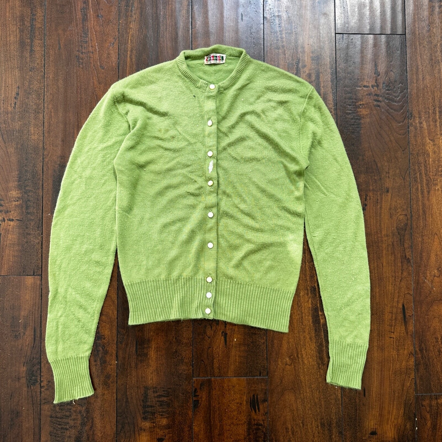 Vintage USA Rockabilly Womens Cardigan 60s 70s Top Green Thrashed Kurt Cobain