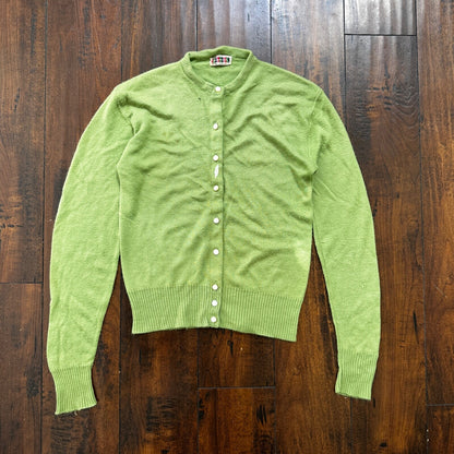 Vintage USA Rockabilly Womens Cardigan 60s 70s Top Green Thrashed Kurt Cobain