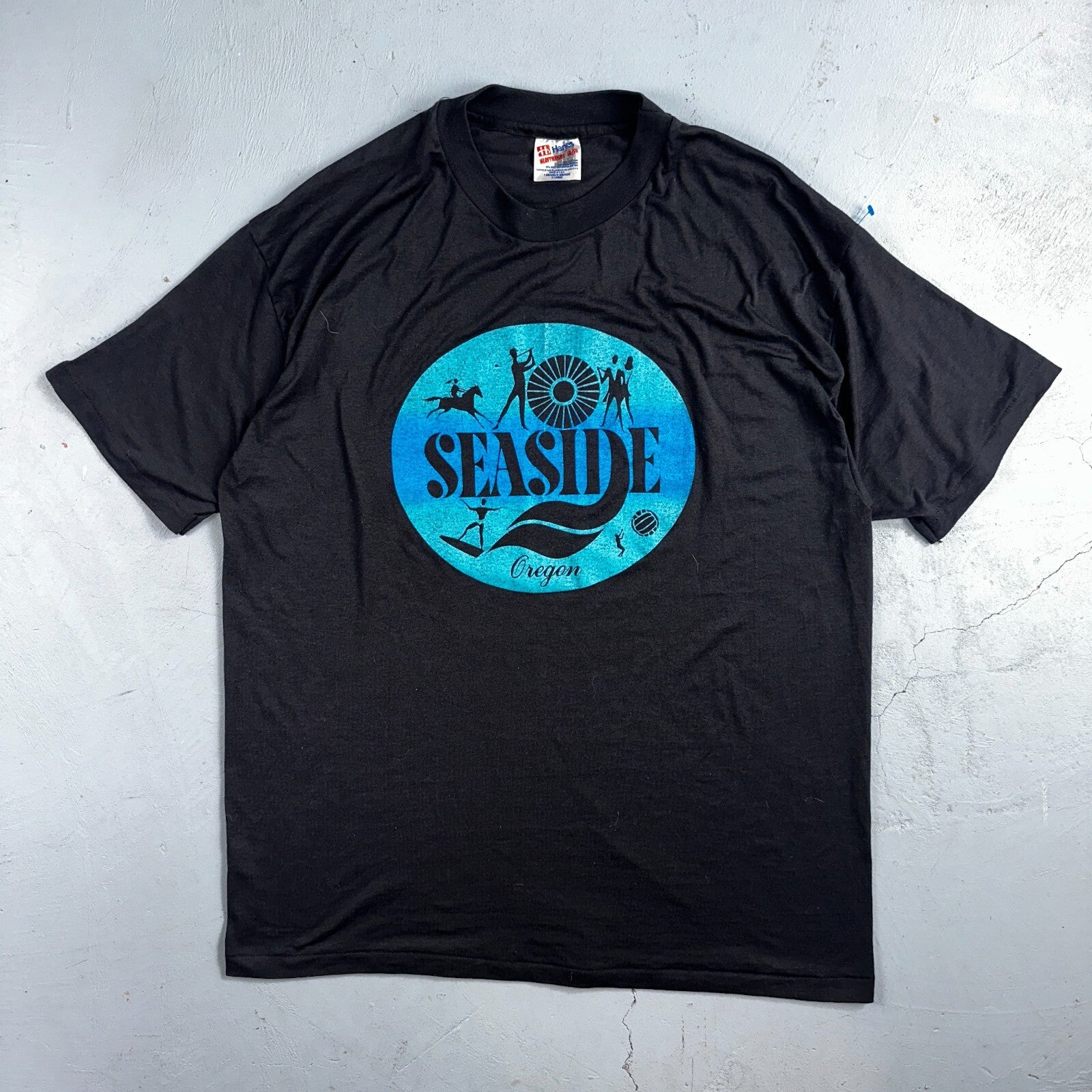 Oregon Coast Hanes 90s VTG T Shirt Seaside Ocean Fun Single Stitch 1990s Black