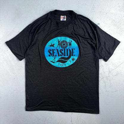 Oregon Coast Hanes 90s VTG T Shirt Seaside Ocean Fun Single Stitch 1990s Black