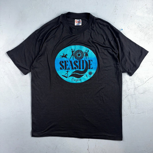 Oregon Coast Hanes 90s VTG T Shirt Seaside Ocean Fun Single Stitch 1990s Black