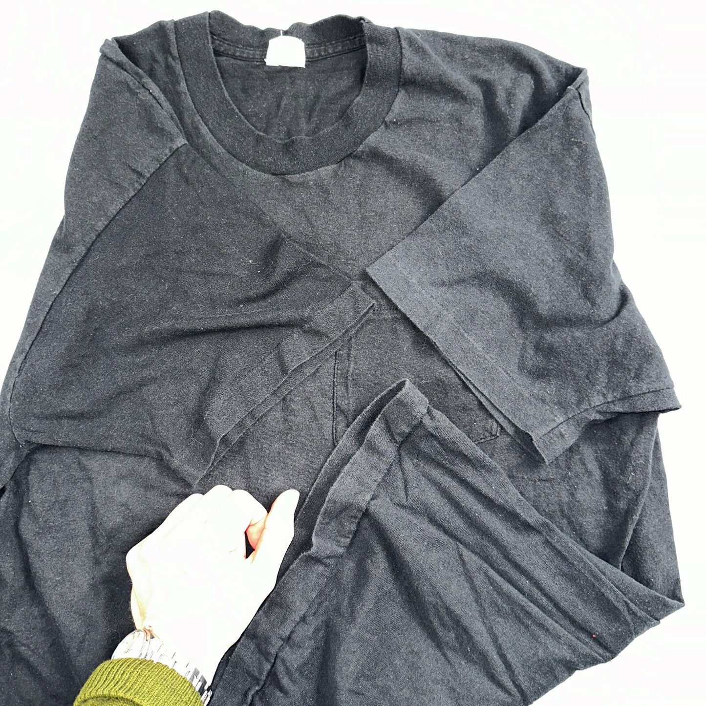 Black Blank 80s Selvedge Pocket VTG T Shirt 1980s 70s Basic Simple No Prints