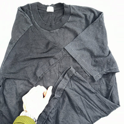 Black Blank 80s Selvedge Pocket VTG T Shirt 1980s 70s Basic Simple No Prints