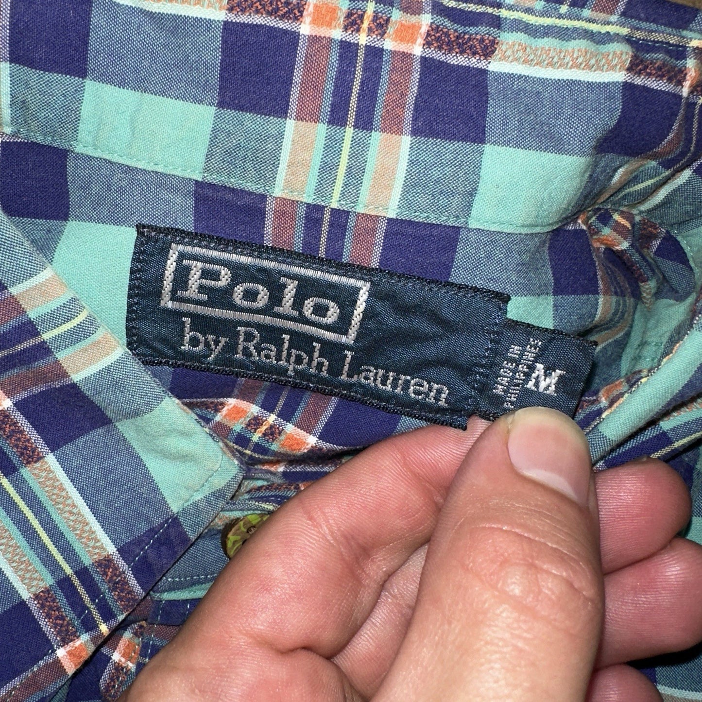 Polo Ralph Lauren Mens Long Sleeve Button Down Shirt Size M Plaid Green Blue