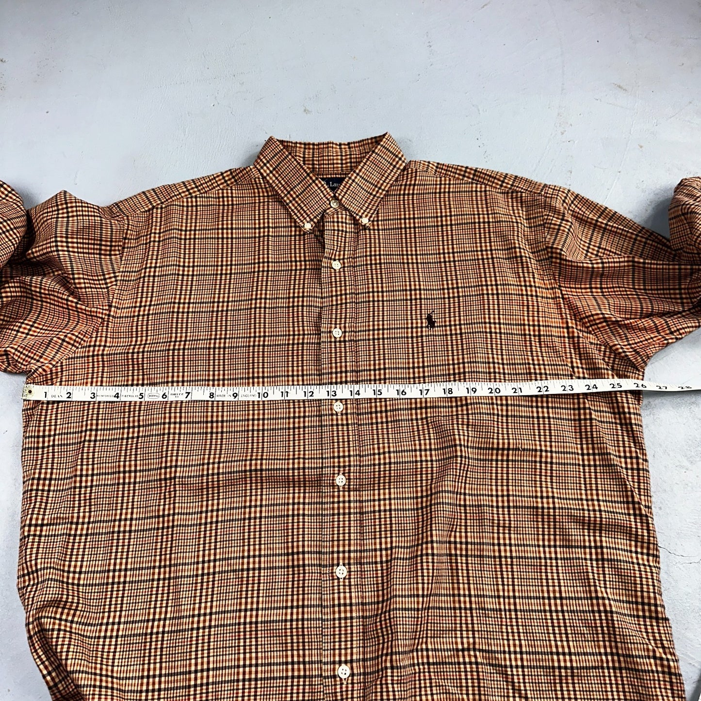 Ralph Lauren Blake 100% Cotton Plaid Shirt Size Large Polo Button Down Brown