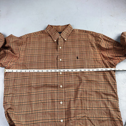Ralph Lauren Blake 100% Cotton Plaid Shirt Size Large Polo Button Down Brown