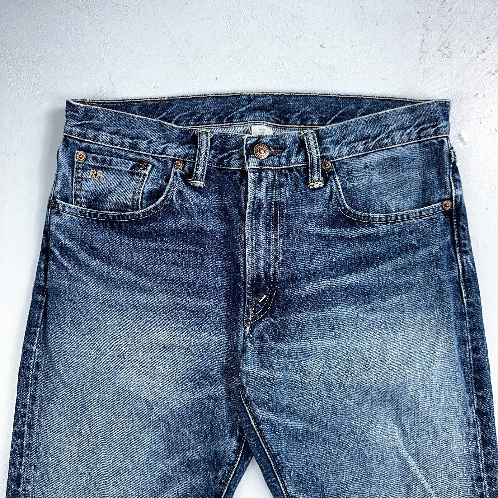 RRL Denim Zip Fly Slim Double RL Mens Jeans Mexico Sz 31x34 Med Wash RN 41381