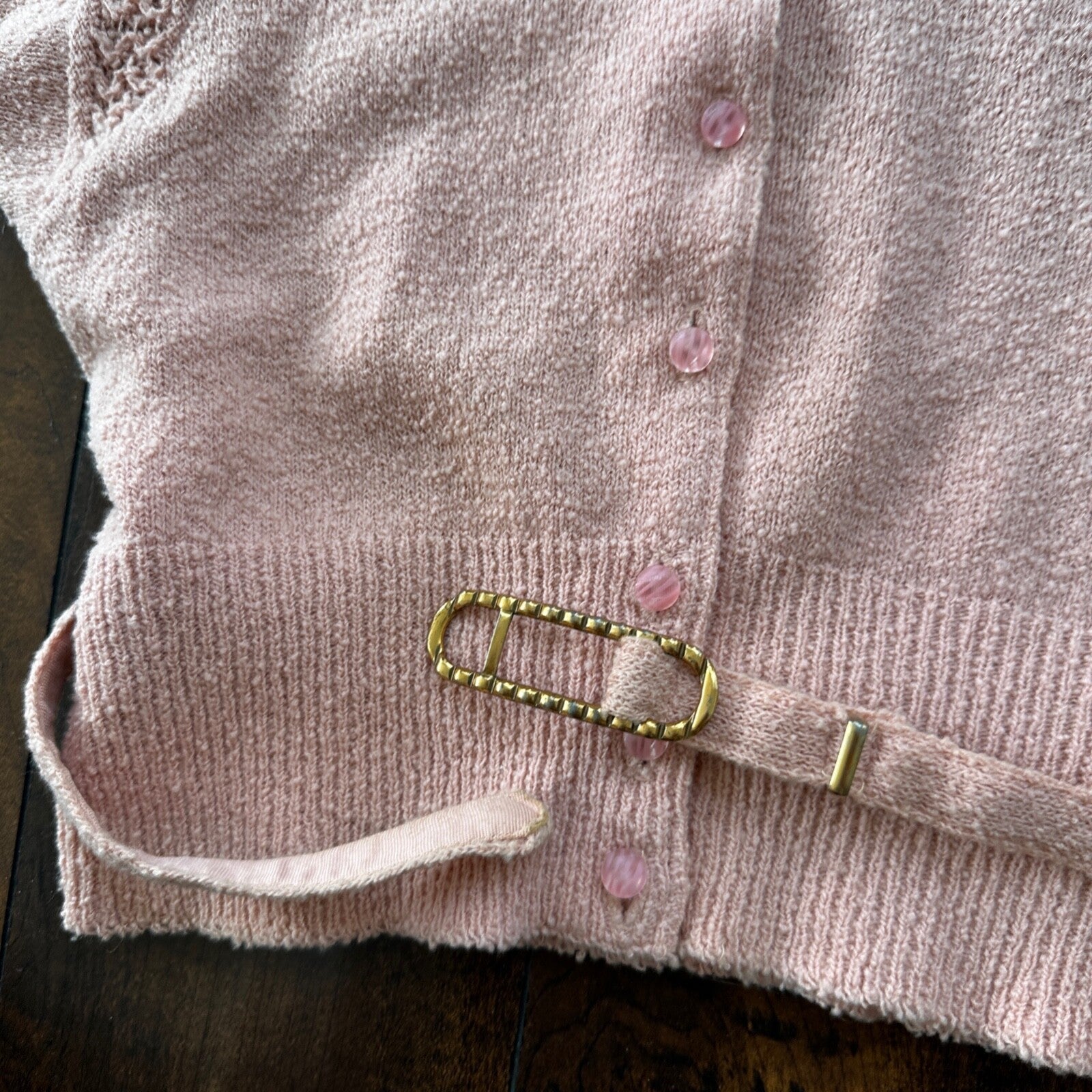 VTG 1960s Pink Knit Cardigan Sweater Rockabilly 60s Wool Belted Chapter House