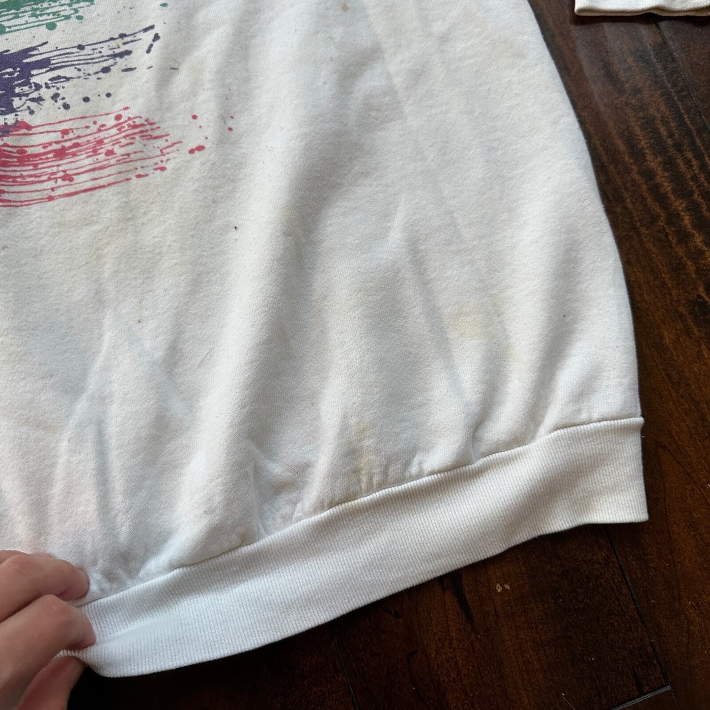 VTG Anaheim Crewneck Sweatshirt 1980s Post Op Hospital Paint Splatter Graphic