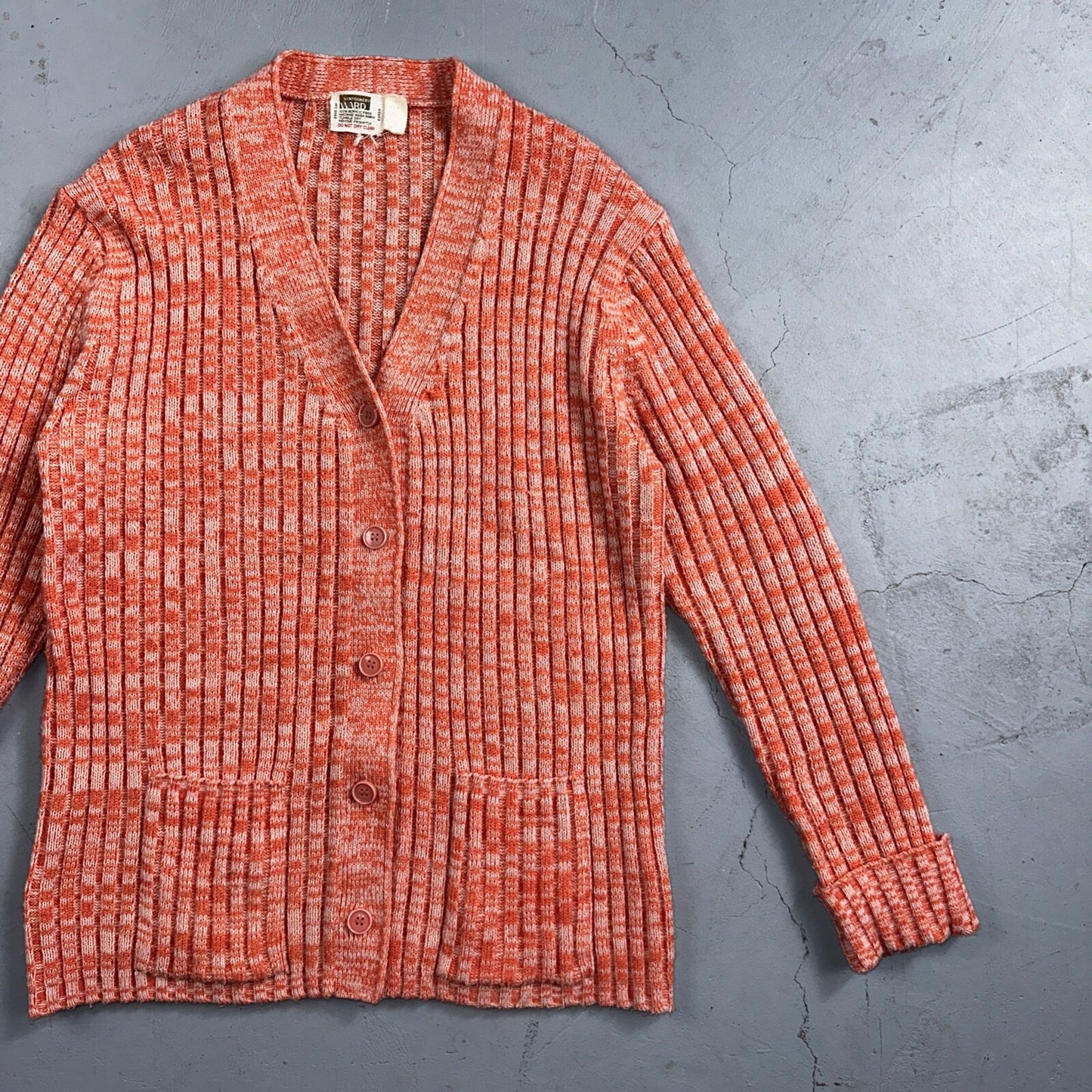 Vintage Montgomery Ward Pink Knit Cardigan Women’s 70s 80s Korea Acrylic