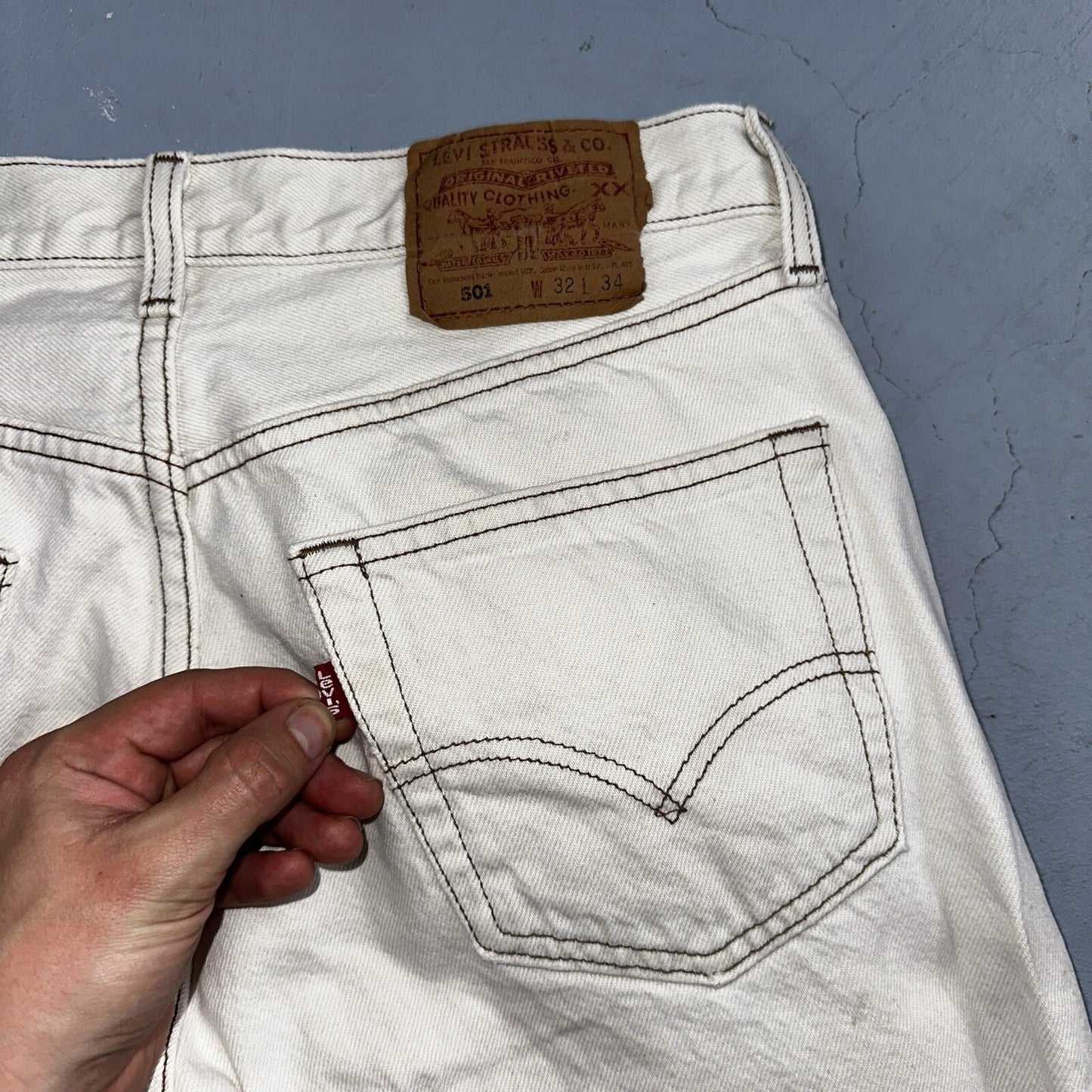 Levis 501 Vintage 90s USA XX Straight Leg Jeans White Stained 32x34 Act 30x33