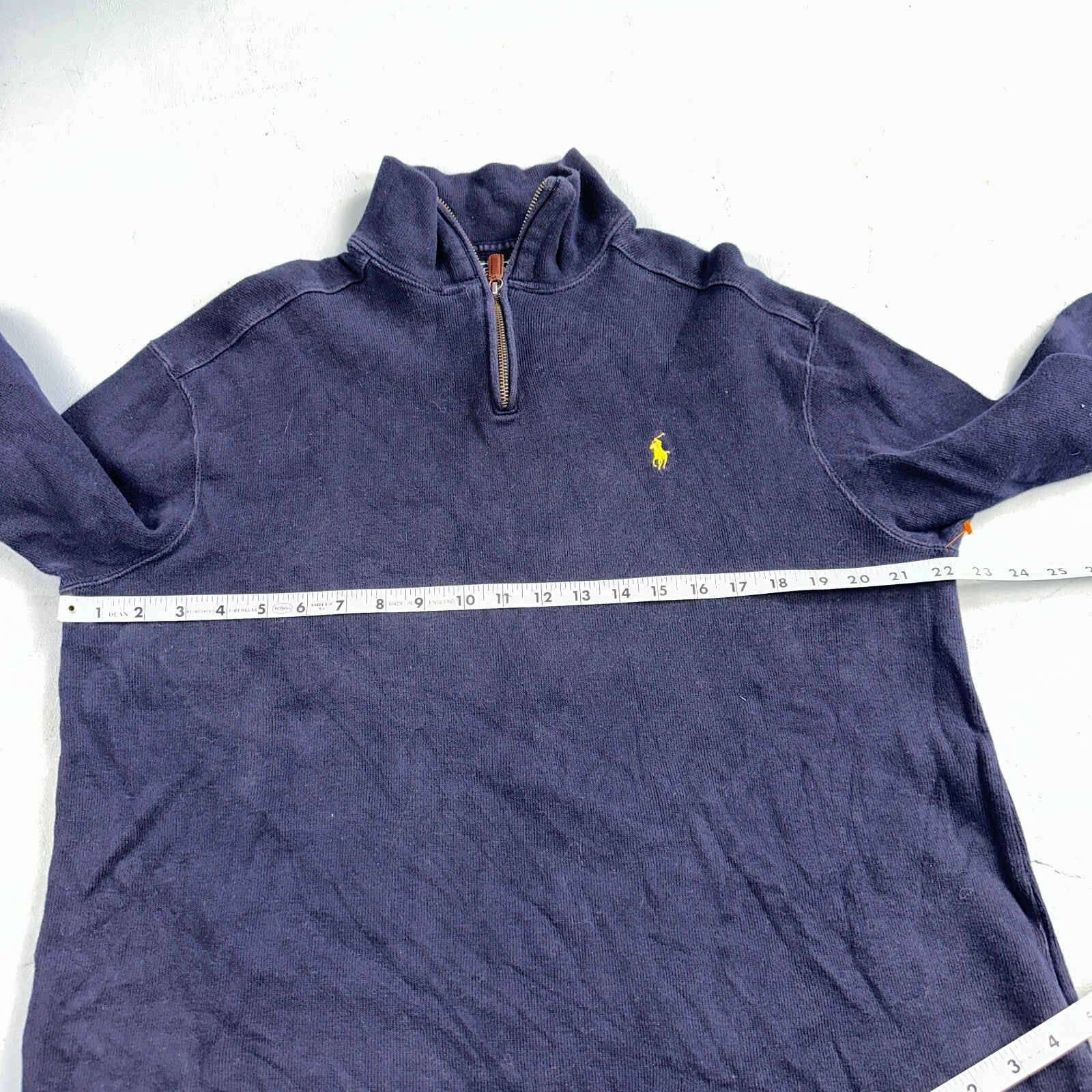 Polo Ralph Lauren Sweater VTG M Blue Cotton Long Sleeve Mock Neck Quarter Zip