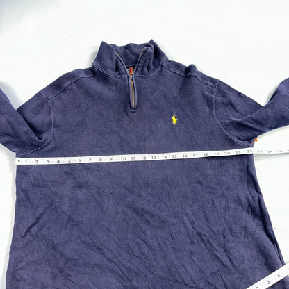 Polo Ralph Lauren Sweater VTG M Blue Cotton Long Sleeve Mock Neck Quarter Zip