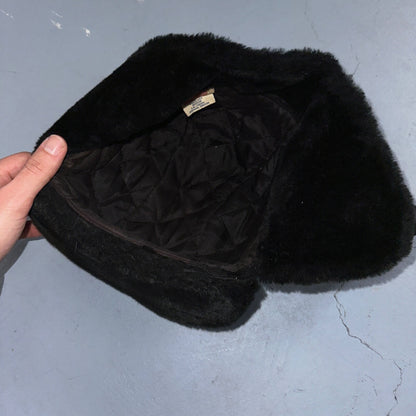 VTG Trooper Uszanka Hat Men’s Medium Black Ear Flaps Winter Unisex Aviator 80s