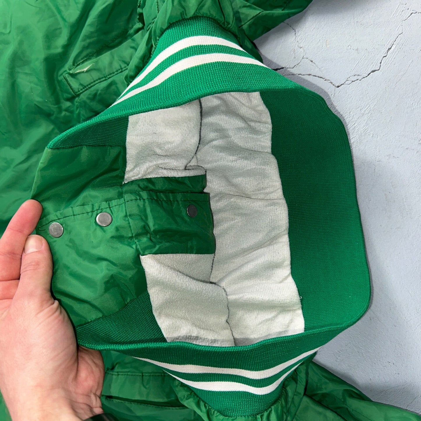 Vintage East Bay Classic Starter Satin Jacket Nylon 80s Green Chainstitch Cars