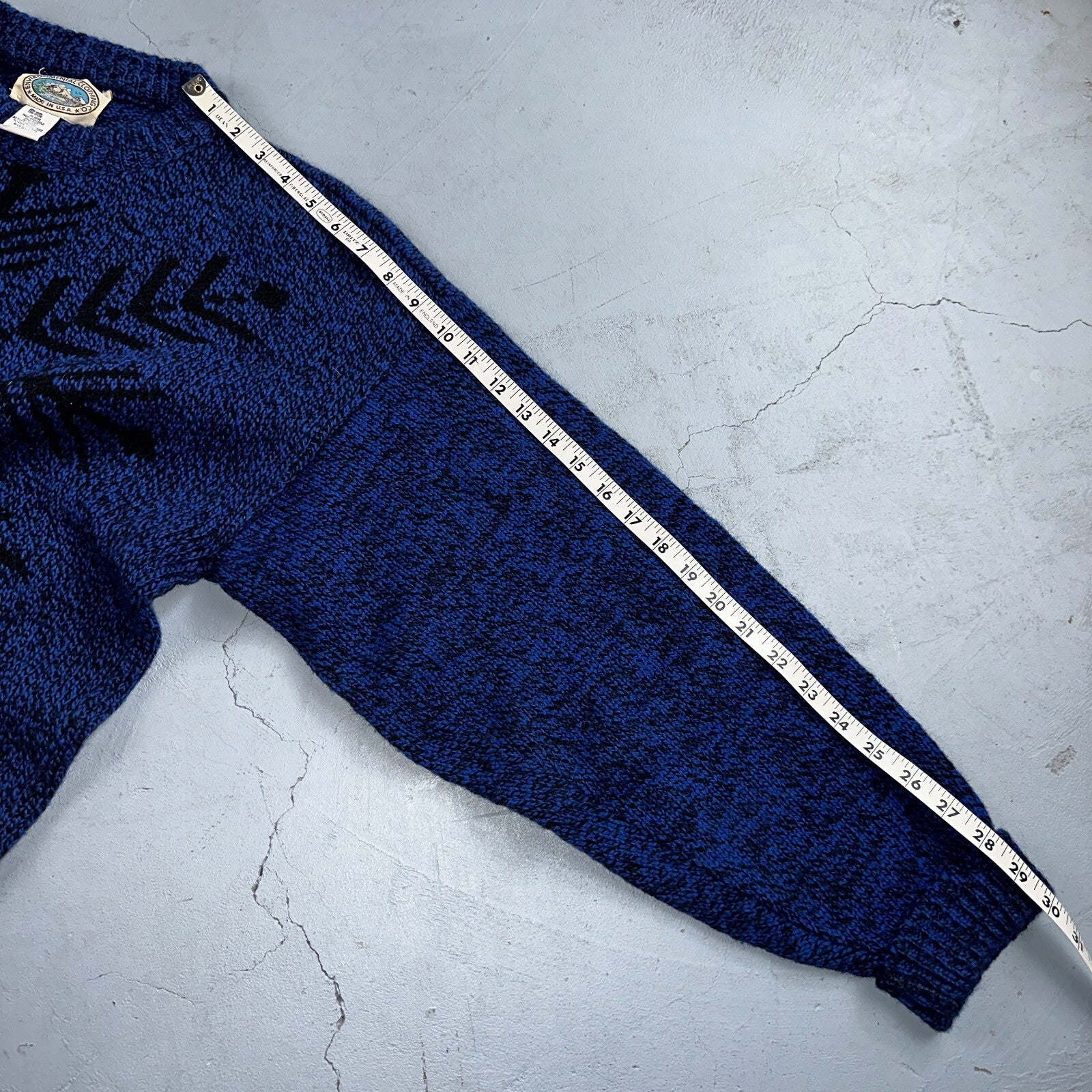 Environmental Clothing Co. VTG 90s Blue Wool Knit Holiday Cottage Sweater L USA