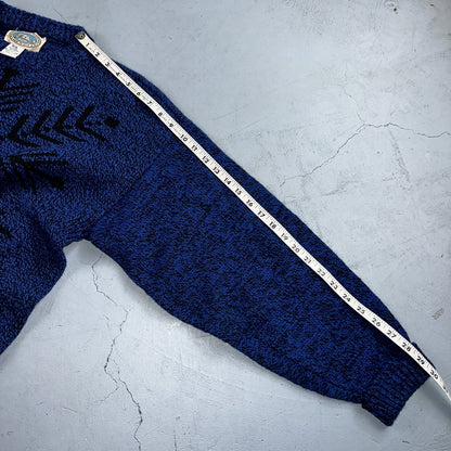 Environmental Clothing Co. VTG 90s Blue Wool Knit Holiday Cottage Sweater L USA