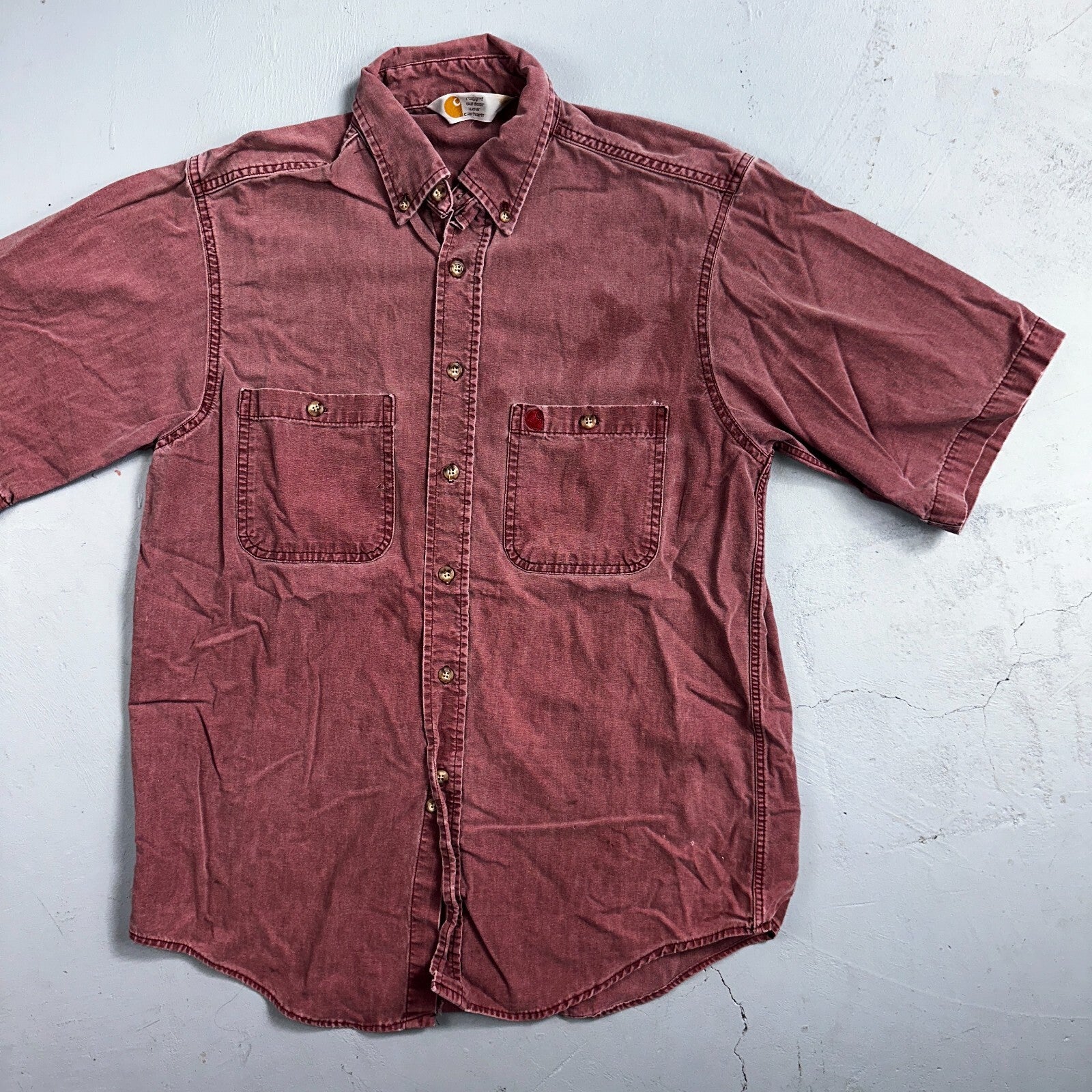 Carhartt Vintage Shirt Mens M Purple Maroon Rugged Outdoor Wear Button 90s