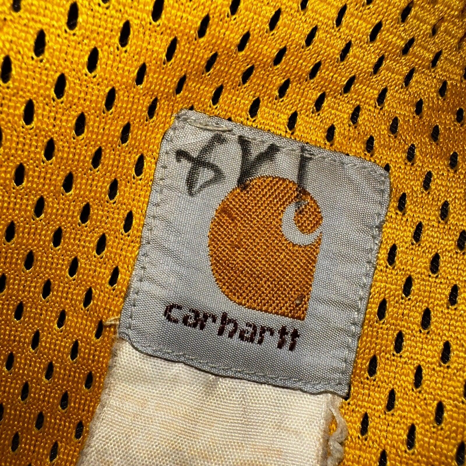 Carhartt C48 YLW Workwear Jacket Stains Mesh Lined Full Zip Hooded XL Yellow
