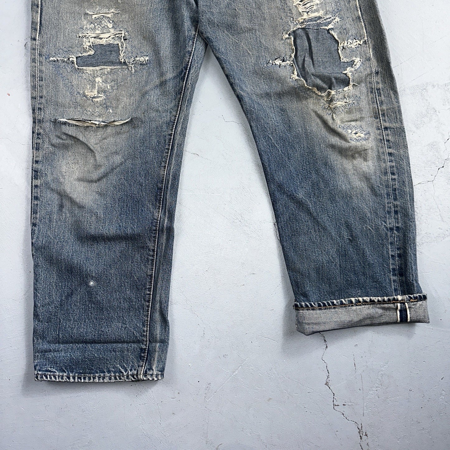 Levis 501 VTG 70s SS Redline Selvedge Jeans XX Med Wash Thrashed Act 35x26