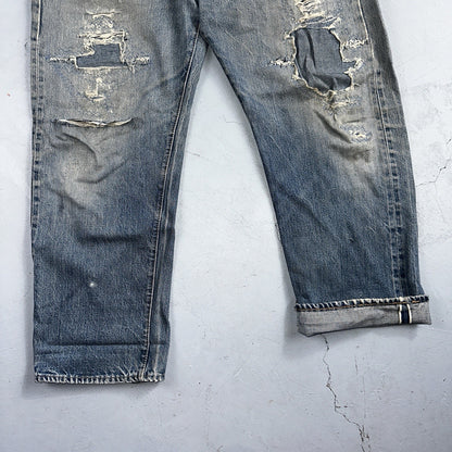 Levis 501 VTG 70s SS Redline Selvedge Jeans XX Med Wash Thrashed Act 35x26