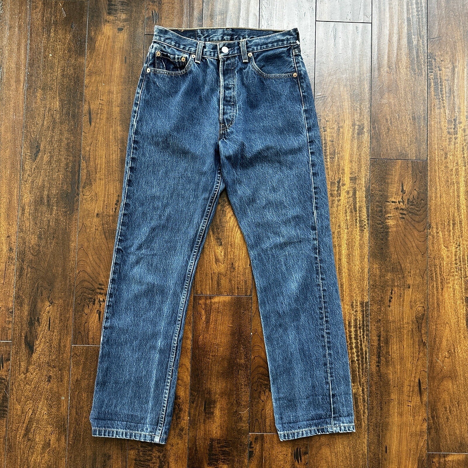 Vintage 90s Levis 501 29x34 USA Blue Denim Jeans Act 27x29 Med Wash Custom Bee