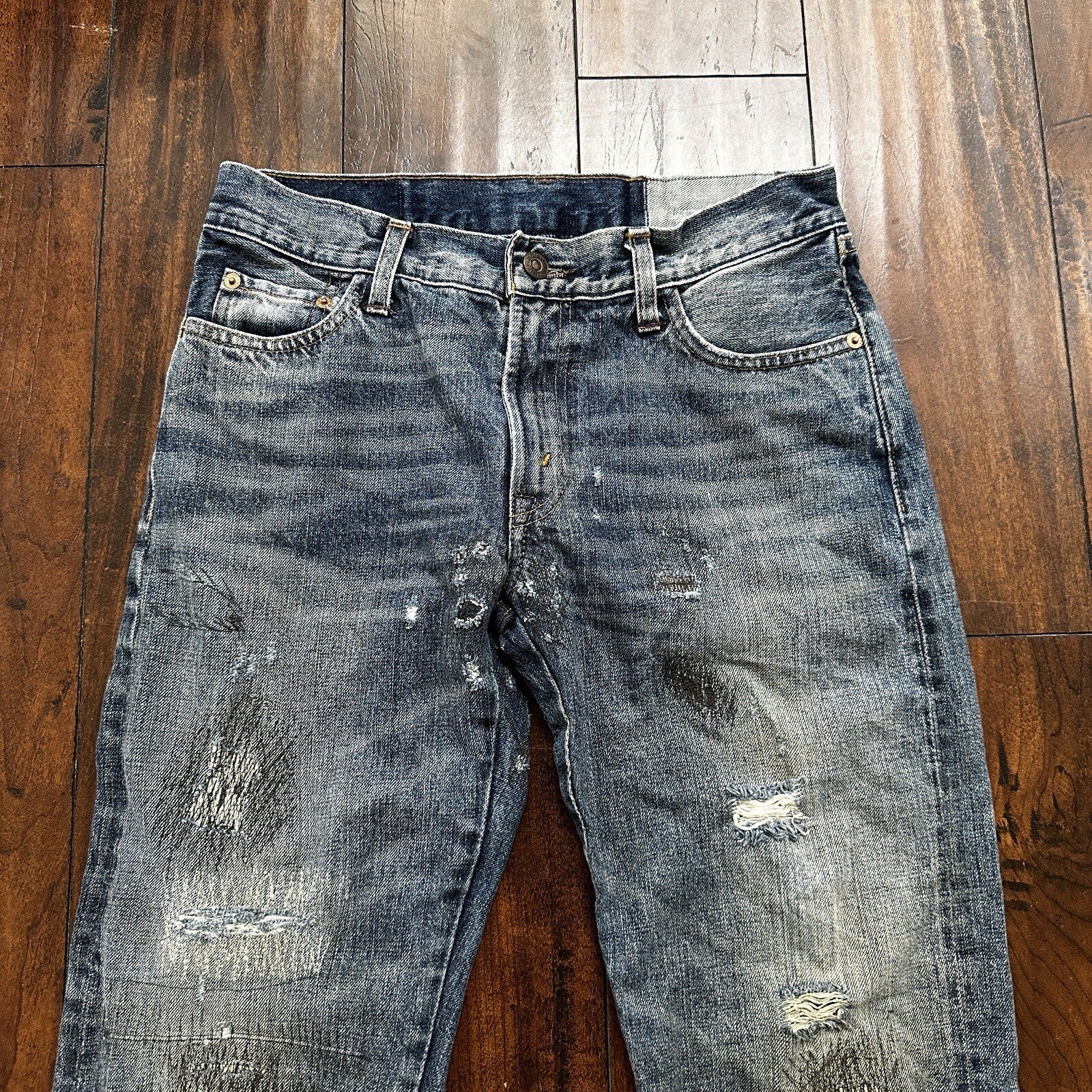 Levis LVC Big E Vintage Redline Selvedge Denim 505 Jeans USA Thrashed 28x34 501