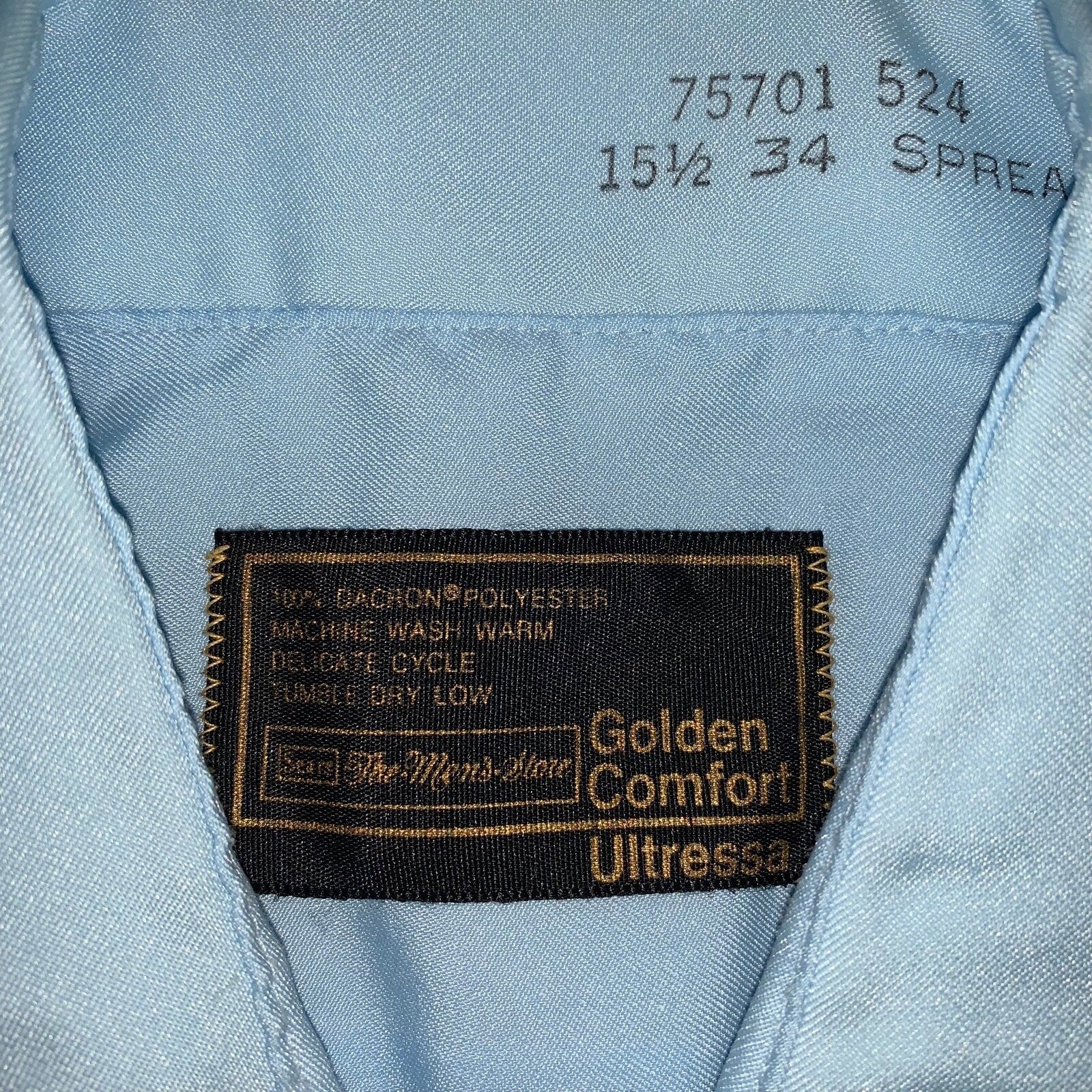 Sears Blue Vintage Button Down Work Shirt Dress 60s 70s Sanforized