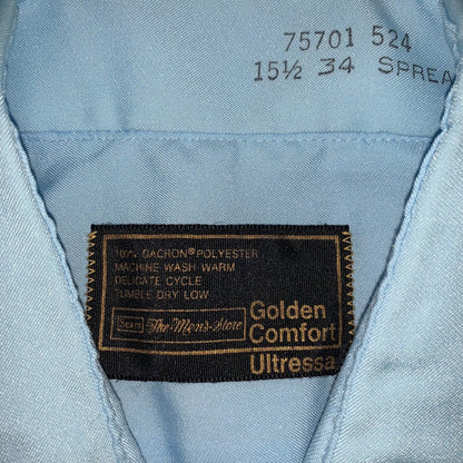 Sears Blue Vintage Button Down Work Shirt Dress 60s 70s Sanforized