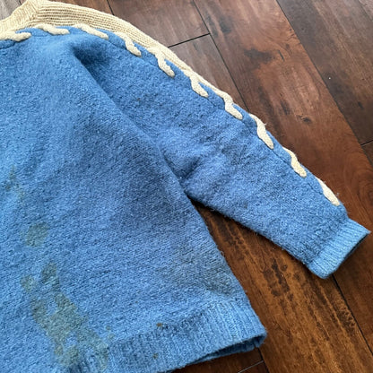 Vintage Handmade Wool Knit Sweater S Blue Pattern 1940s 1950s Rare 40s 50s WWII