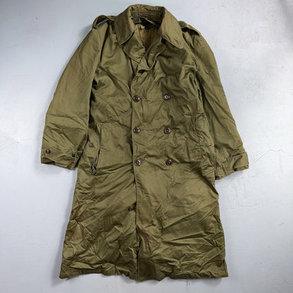1950 US Army OD-7 Overcoat Cotton No Liner Korean War Trench Coat Belted OG 107
