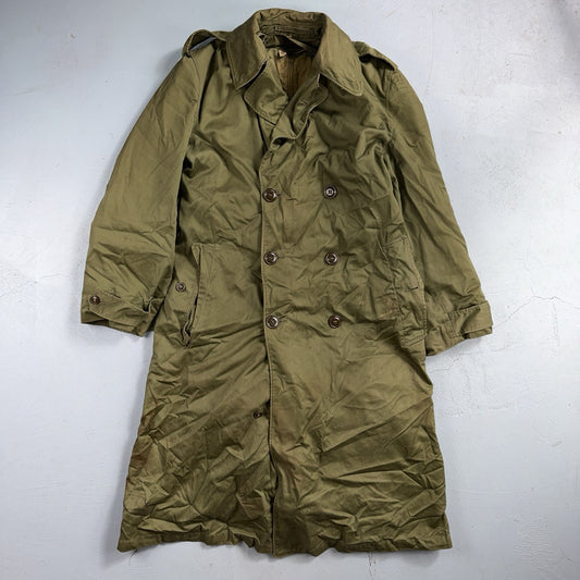 1950 US Army OD-7 Overcoat Cotton No Liner Korean War Trench Coat Belted OG 107