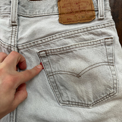 VTG USA Levis 501 Button Fly 90s Tag Jeans 80s 34x30 Act 31x28 Grey Faded White