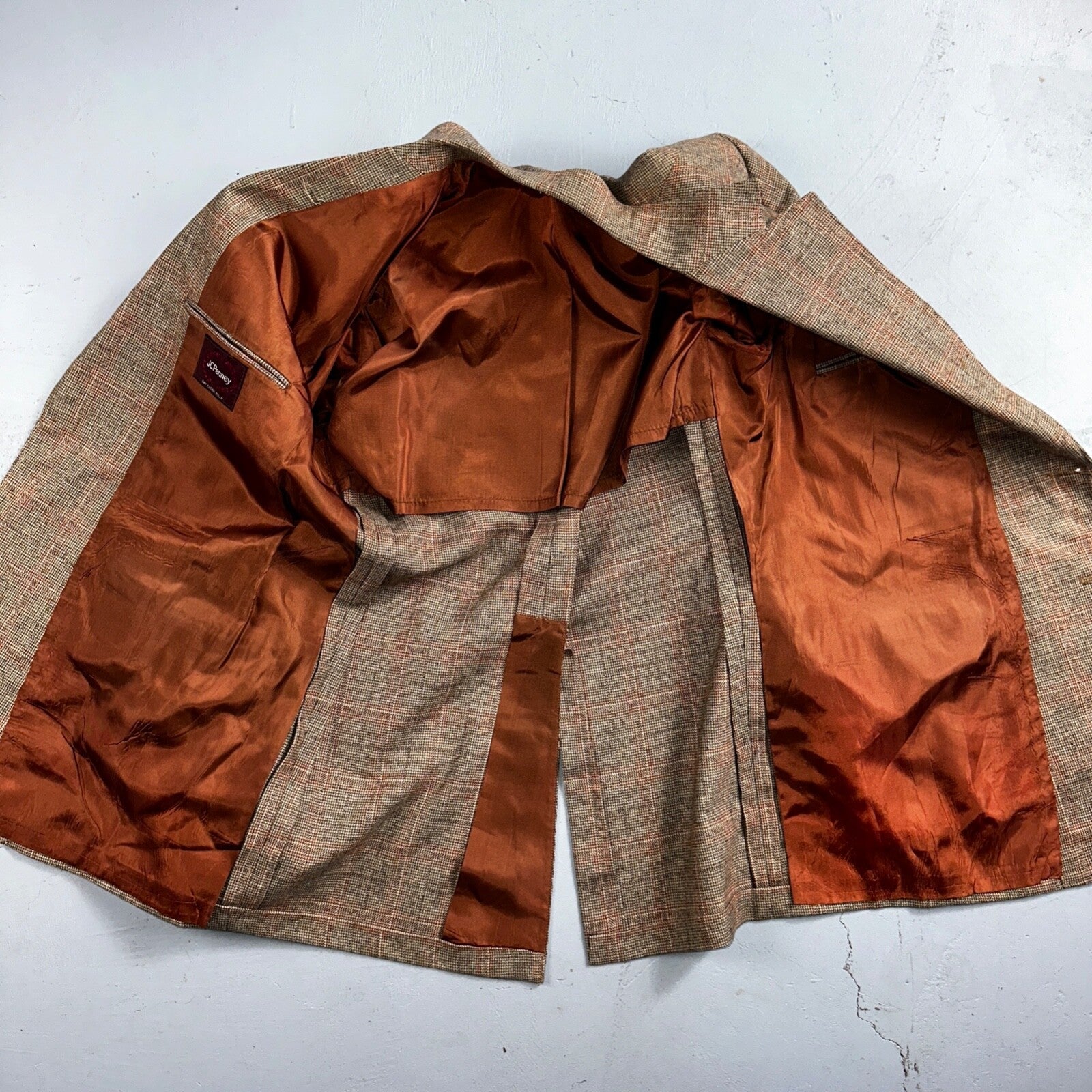 VTG Mens 3 PC Suit 42 Jacket Coat Pants Vest Plaid Rockabilly 70s 1970s Brown
