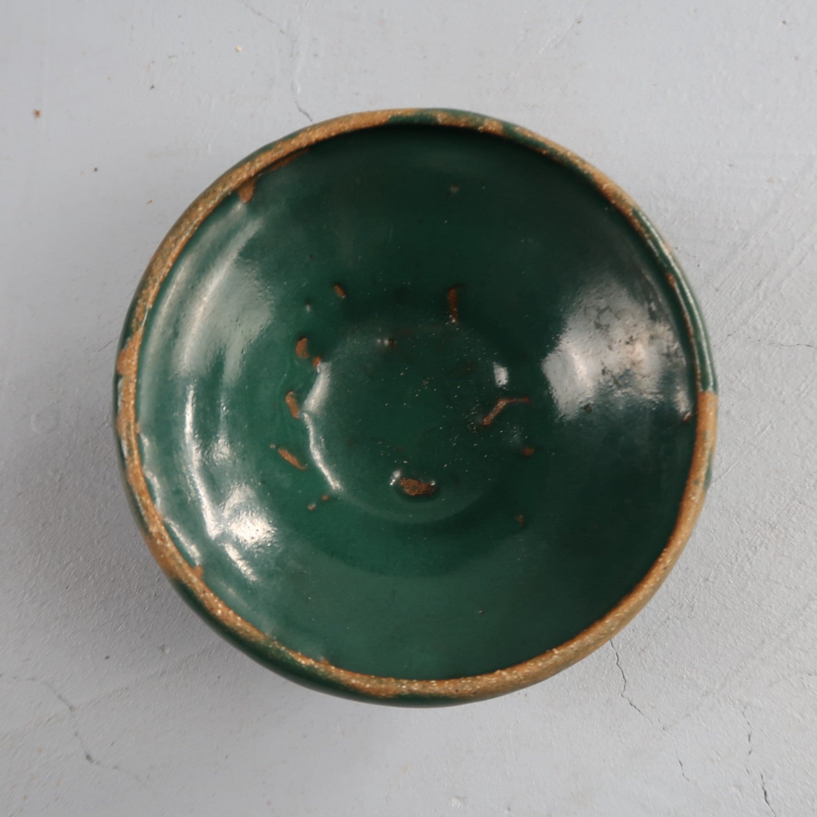 Green Glazed Small Size Motif Bowl Cute Ceramic Green VTG 90s Handmade Art Folk