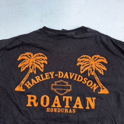 Harley Davidson Roatan VTG T Shirt Hondurs Bike Black Motorcycle Y2K Grunge Cool