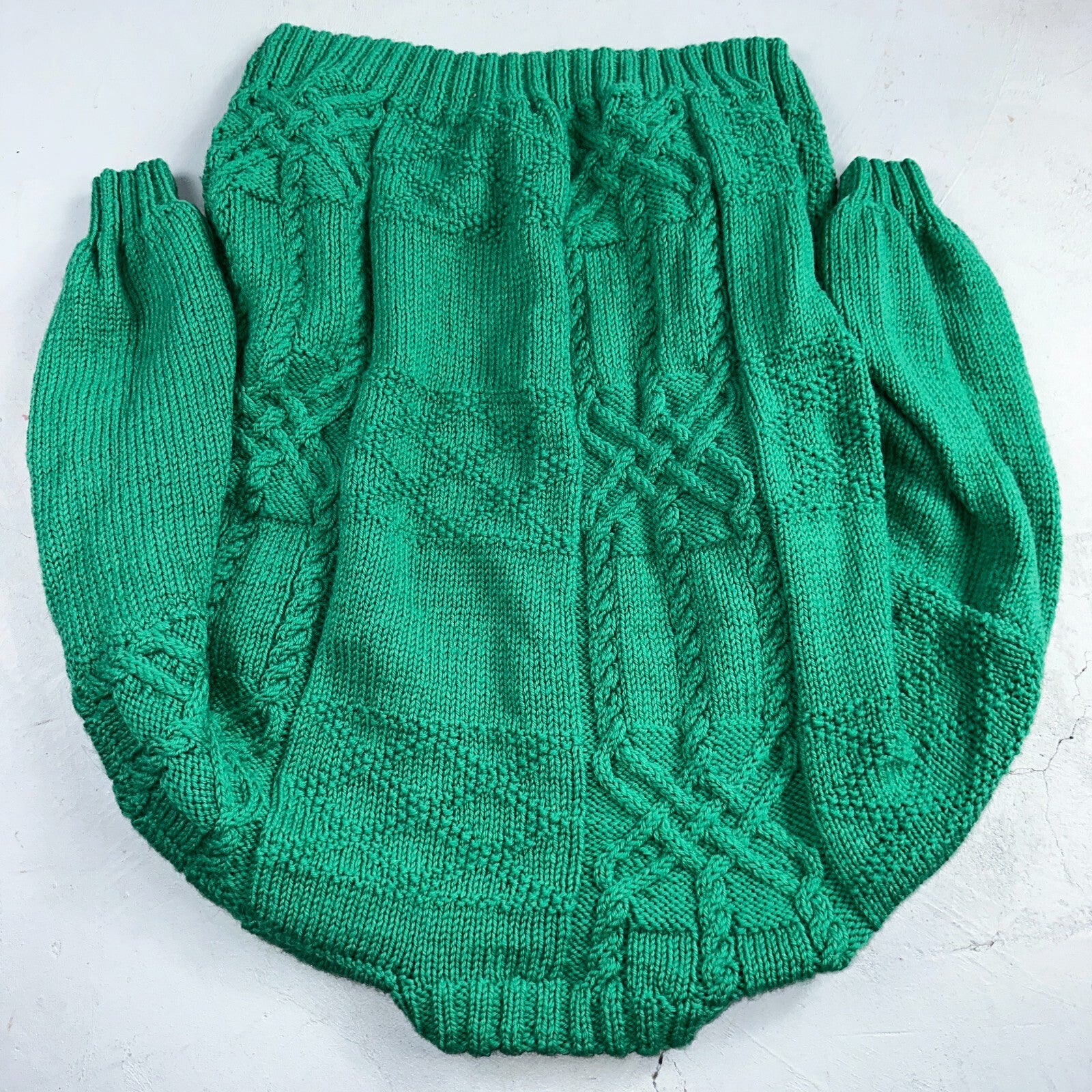 Vtg 80s Chunky Cable Knit Sweater Emerald Green Size Large Fisherman Core Yacht