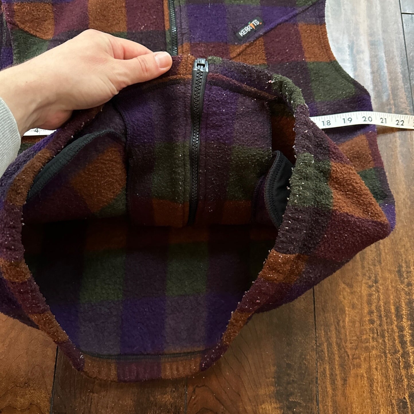 VTG 1990s Kerrits Full Zip Fleece Vest Medium Made in USA Checkerboard Plaid Fal