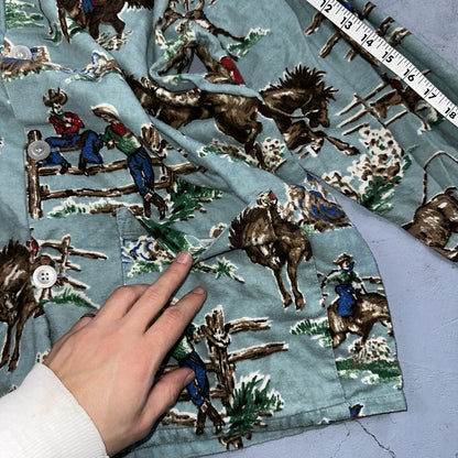 Nick & Nora Cowboy Pajama Shirt M Green Flannel Kurt Cobain USA 90s Nirvana T