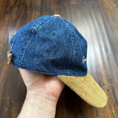 Vintage Levis Jeans Blue Denim w/ Brown Suede Leather Bill Strapback Hat Cap
