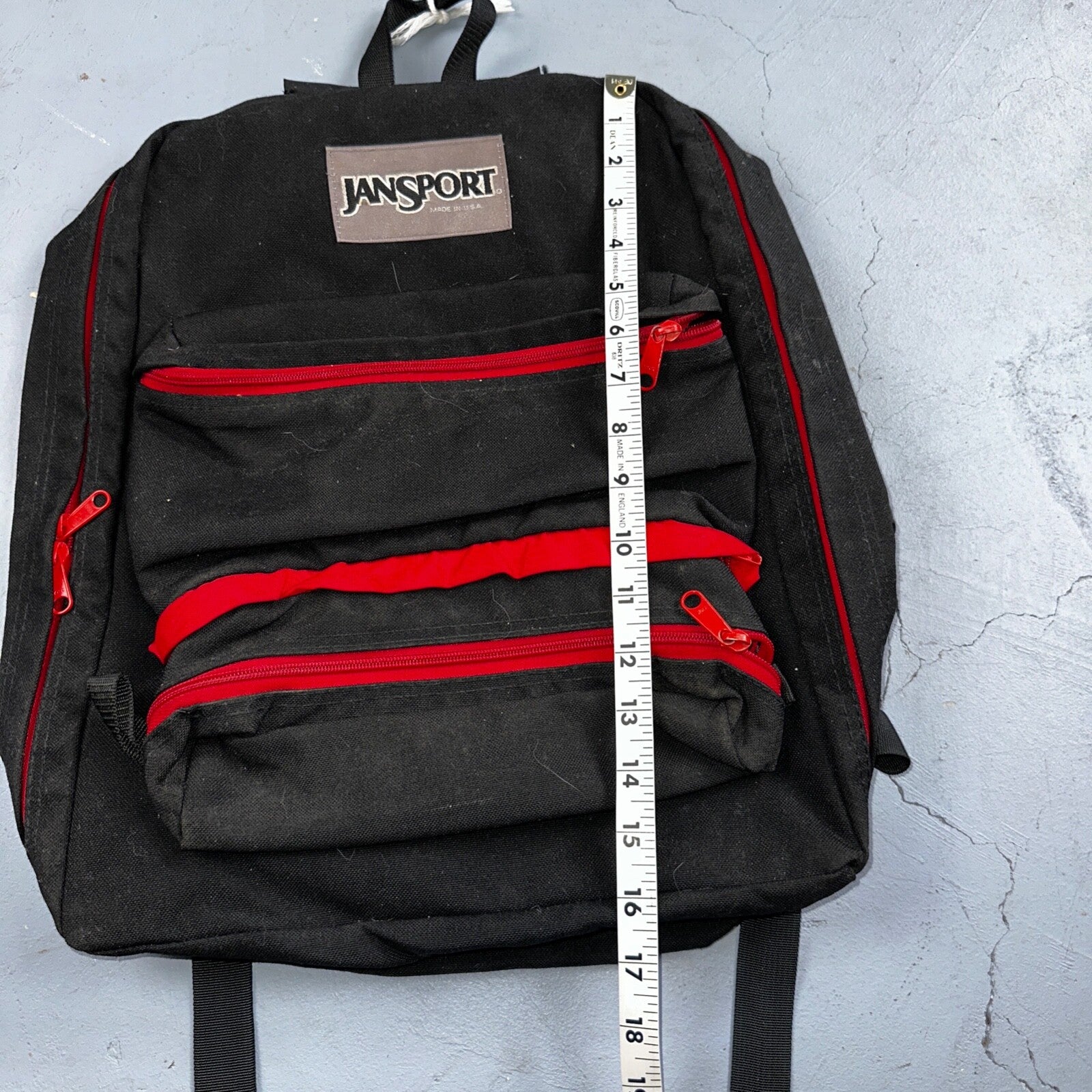 Jansport VTG Made in USA Black Red Backpack 90s 1990s Basic Full Zip Around