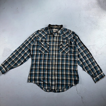 Levis VTG 1980s Pearl Snap Button Shirt Mens L Plaid 80s Cowboy Shirt Korea LS