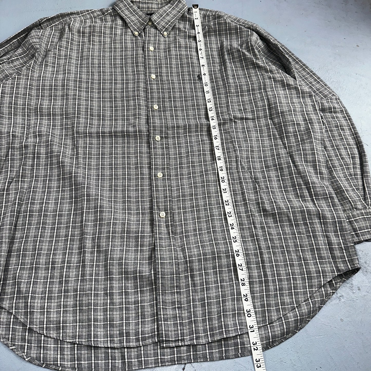Ralph Lauren Shirt VTG XL Gray Blaire Cotton Long Sleeve Button Up Down Plaid