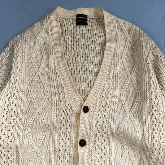 Vintage 100% Wool Fisherman Knit Men’s M Cardigan Nordstrom 1970s 70s Ivory
