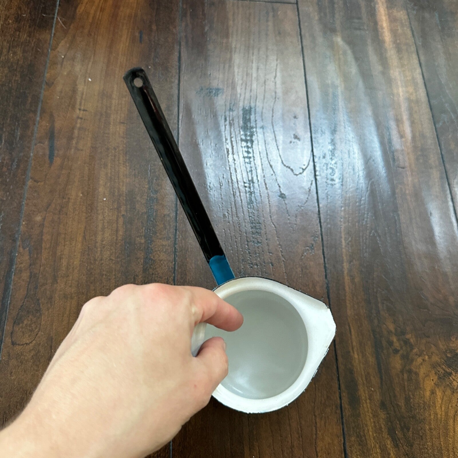 VTG Antique Blue Milk Warmer Primitive Cooking Pot Barista Tool Poland