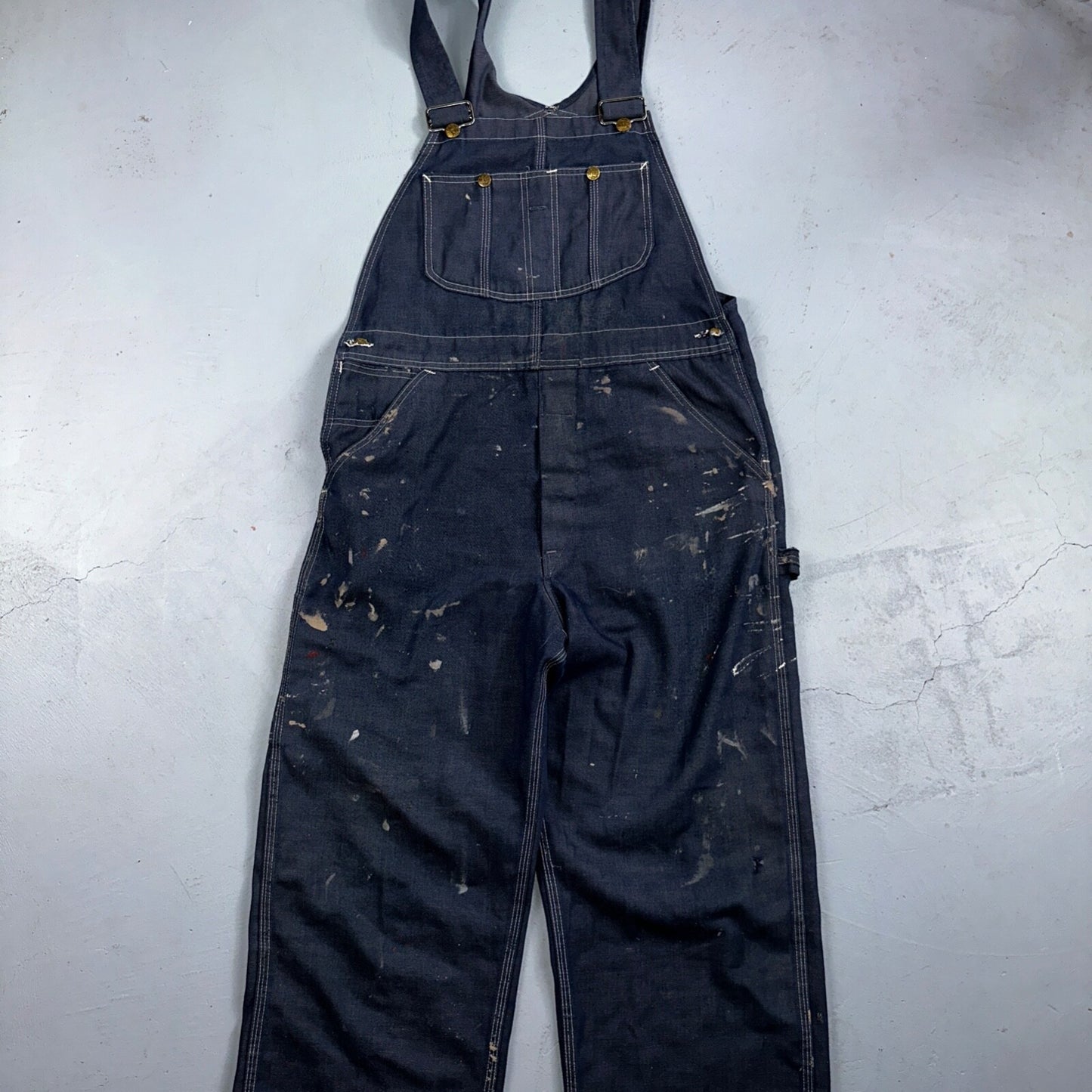 Vintage Sears Sanforized Denim Union Made Blue Jean Bib Overalls 36x28 60s
